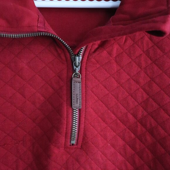 L.L. Bean Quilted 1/4 Zip Red XL Faux Leather Pullover Long Sleeve Sweater - Picture 5 of 13